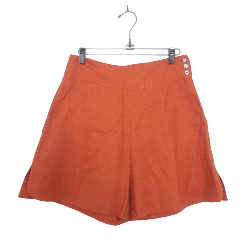 BIASA 100% Linen High Waisted Trouser Shorts Size M Orange Resort Beach Preppy